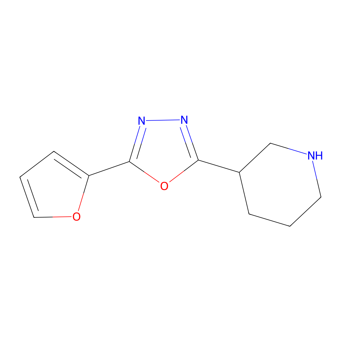 2-(Furan-2-yl)-5-(piperidin-3-yl)-1,3,4-oxadiazole molecular structure, CAS 1105189-75-0