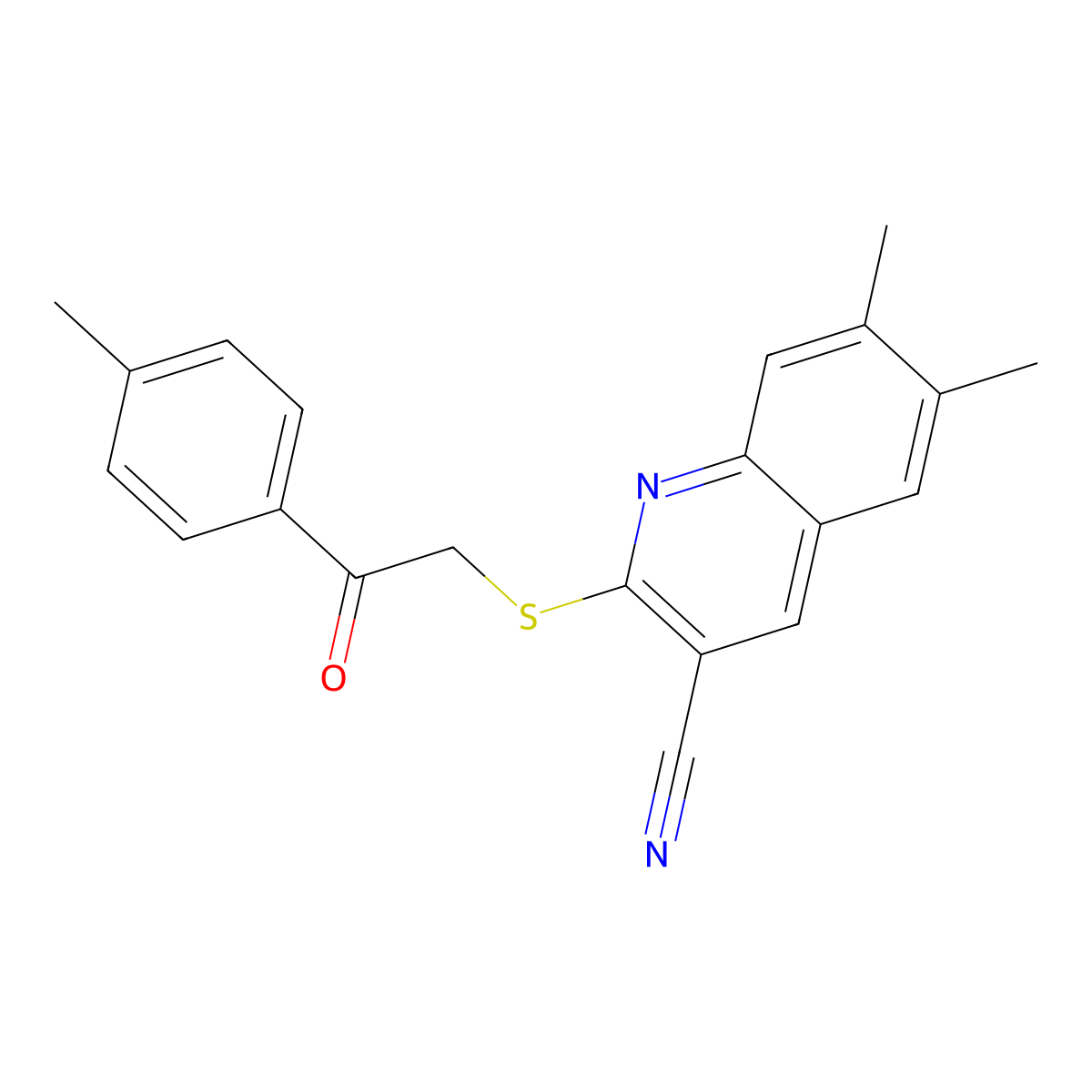 6,7-Dimethyl-2-[[2-(4-methylphenyl)-2-oxoethyl]thio]-3-quinolinecarbonitrile molecular structure, CAS 1105189-92-1
