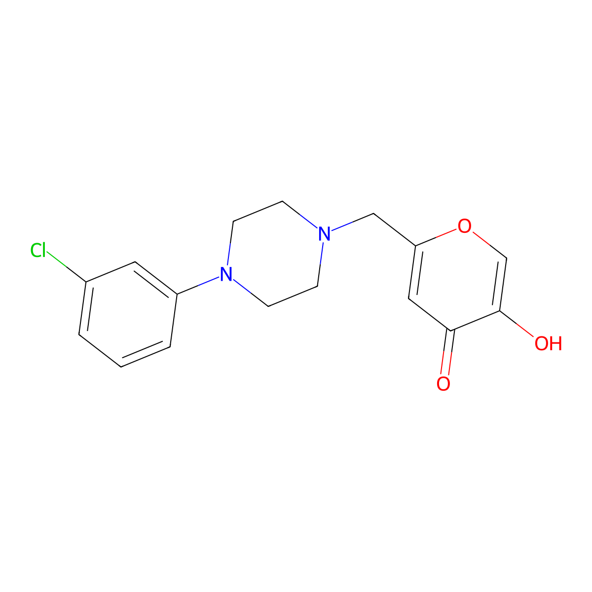 2-((4-(3-chlorophenyl)piperazin-1-yl)methyl)-5-hydroxy-4H-pyran-4-one molecular structure, CAS 1105190-00-8