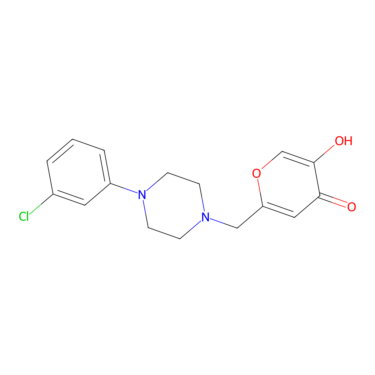 2-((4-(3-chlorophenyl)piperazin-1-yl)methyl)-5-hydroxy-4H-pyran-4-one molecular structure, CAS 1105190-00-8