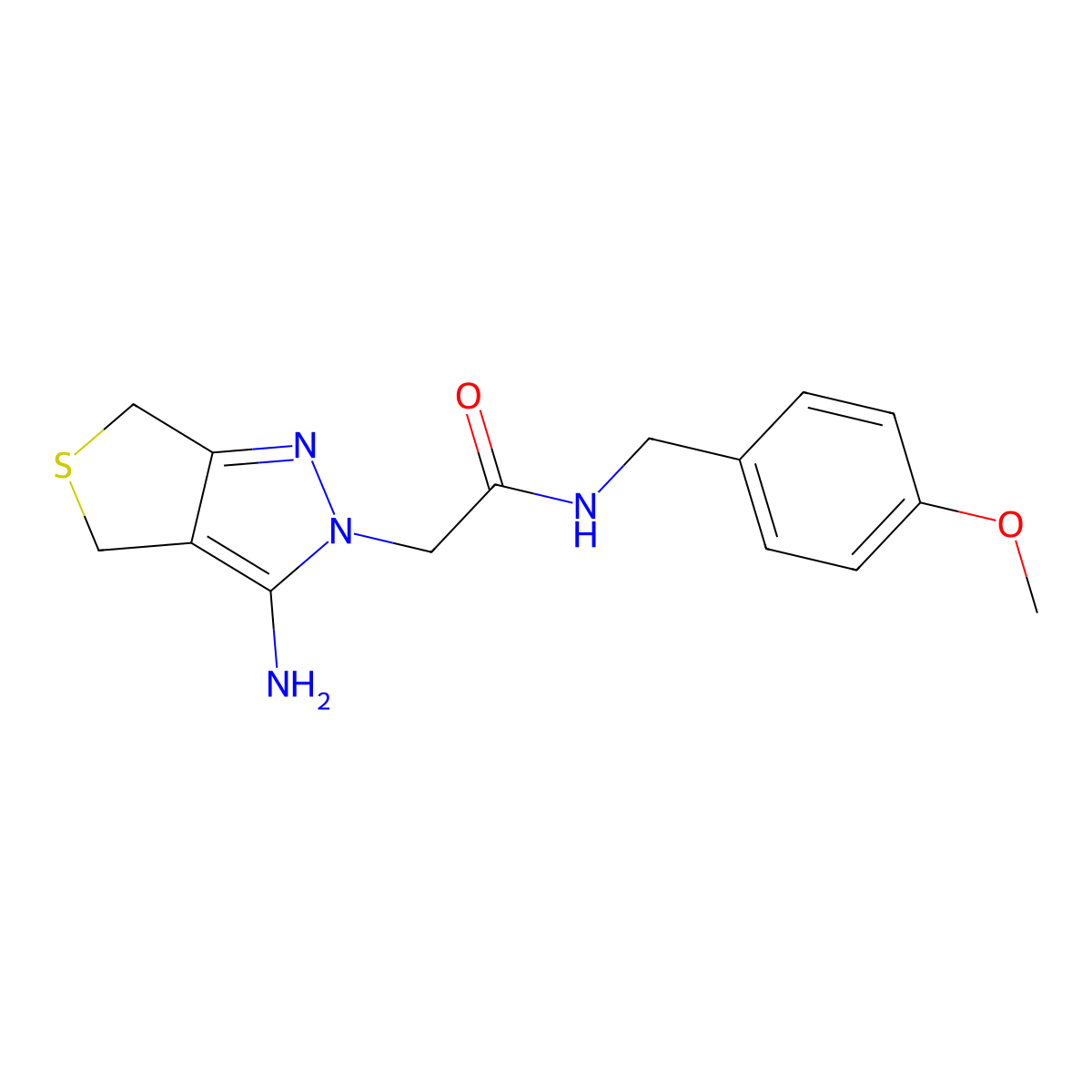 2-(3-amino-4,6-dihydro-2H-thieno[3,4-c]pyrazol-2-yl)-N-(4-methoxybenzyl)acetamide molecular structure, CAS 1105190-63-3