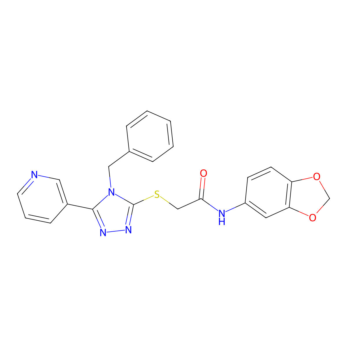 N-1,3-Benzodioxol-5-yl-2-[[4-(phenylmethyl)-5-(3-pyridinyl)-4H-1,2,4-triazol-3-yl]thio]acetamide molecular structure, CAS 1105190-68-8