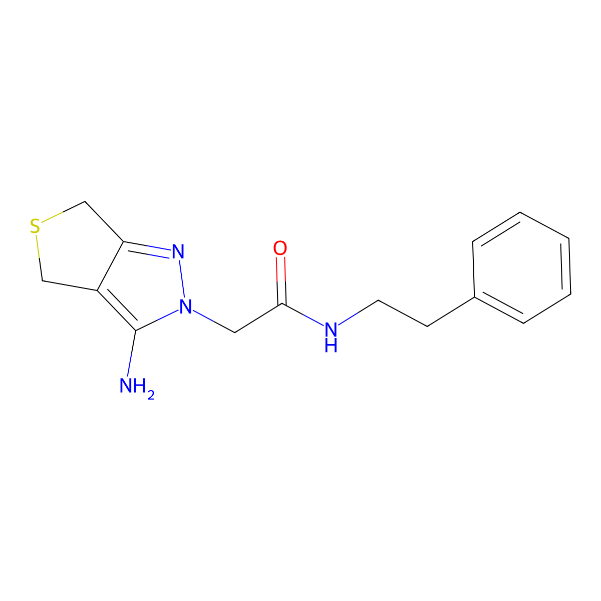 2-(3-amino-4,6-dihydro-2H-thieno[3,4-c]pyrazol-2-yl)-N-phenethylacetamide molecular structure, CAS 1105190-75-7