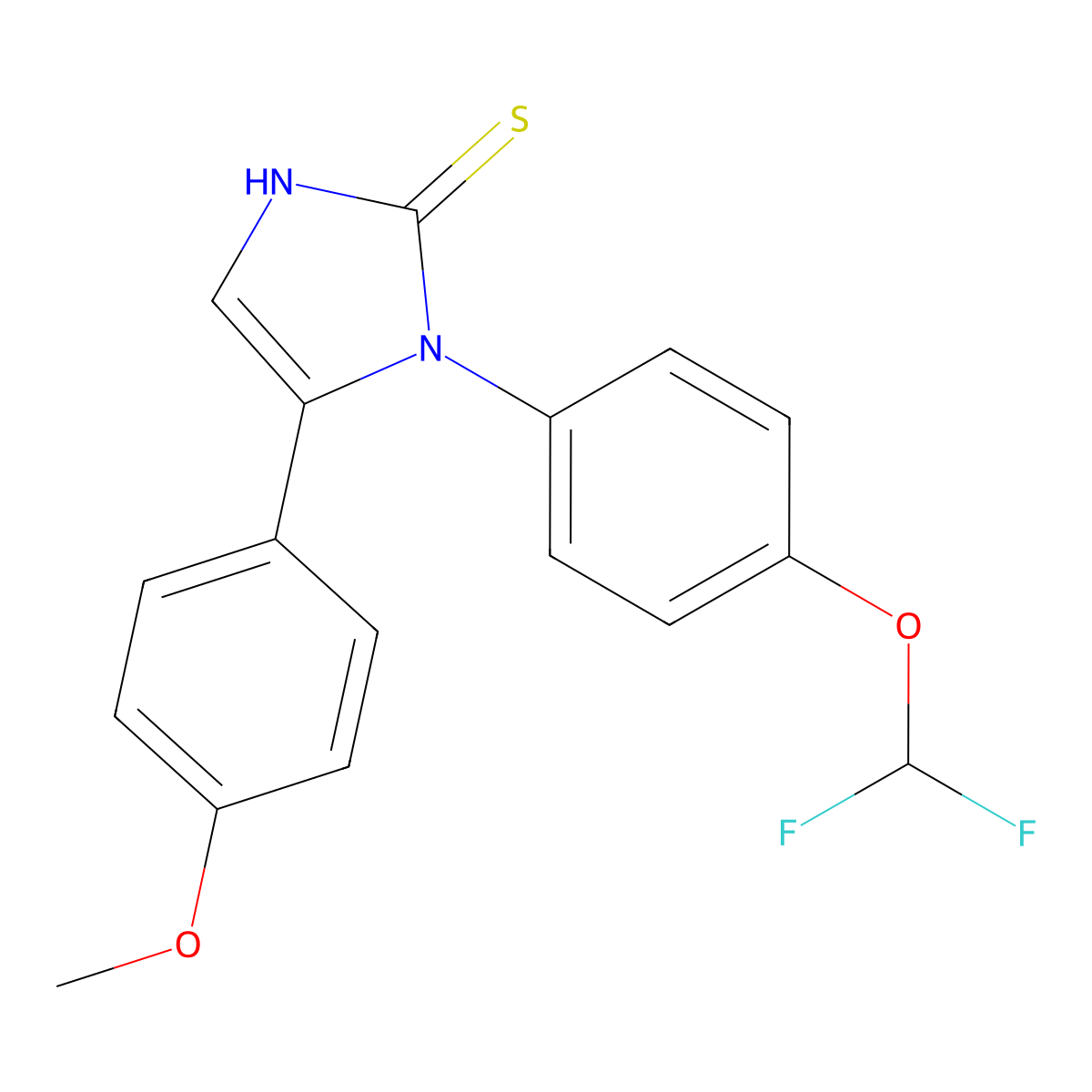 1-(4-(difluoromethoxy)phenyl)-5-(4-methoxyphenyl)-1H-imidazole-2(3H)-thione molecular structure, CAS 1105190-89-3
