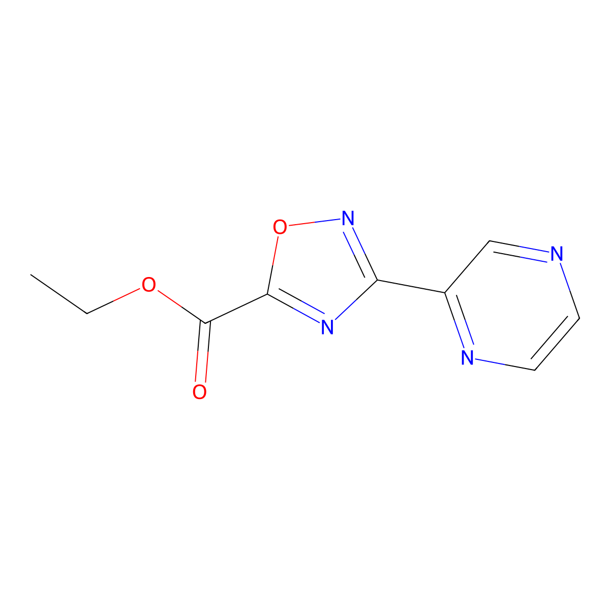 Ethyl 3-(pyrazin-2-yl)-1,2,4-oxadiazole-5-carboxylate molecular structure, CAS 1105190-97-3
