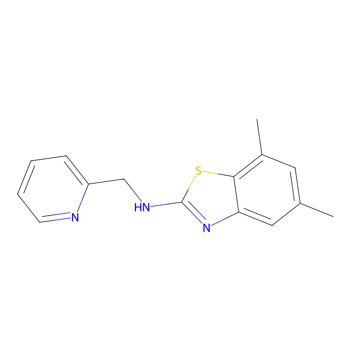5,7-dimethyl-N-(pyridin-2-ylmethyl)-1,3-benzothiazol-2-amine molecular structure, CAS 1105191-18-1