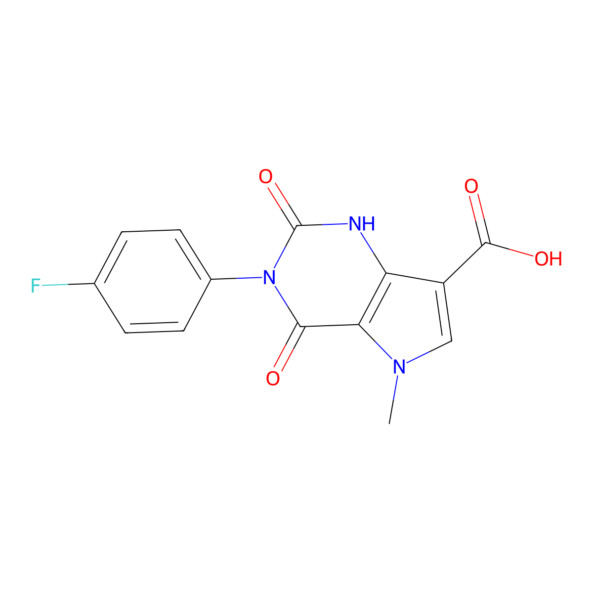 3-(4-fluorophenyl)-5-methyl-2,4-dioxo-2,3,4,5-tetrahydro-1H-pyrrolo[3,2-d]pyrimidine-7-carboxylic acid molecular structure, CAS 1105191-19-2