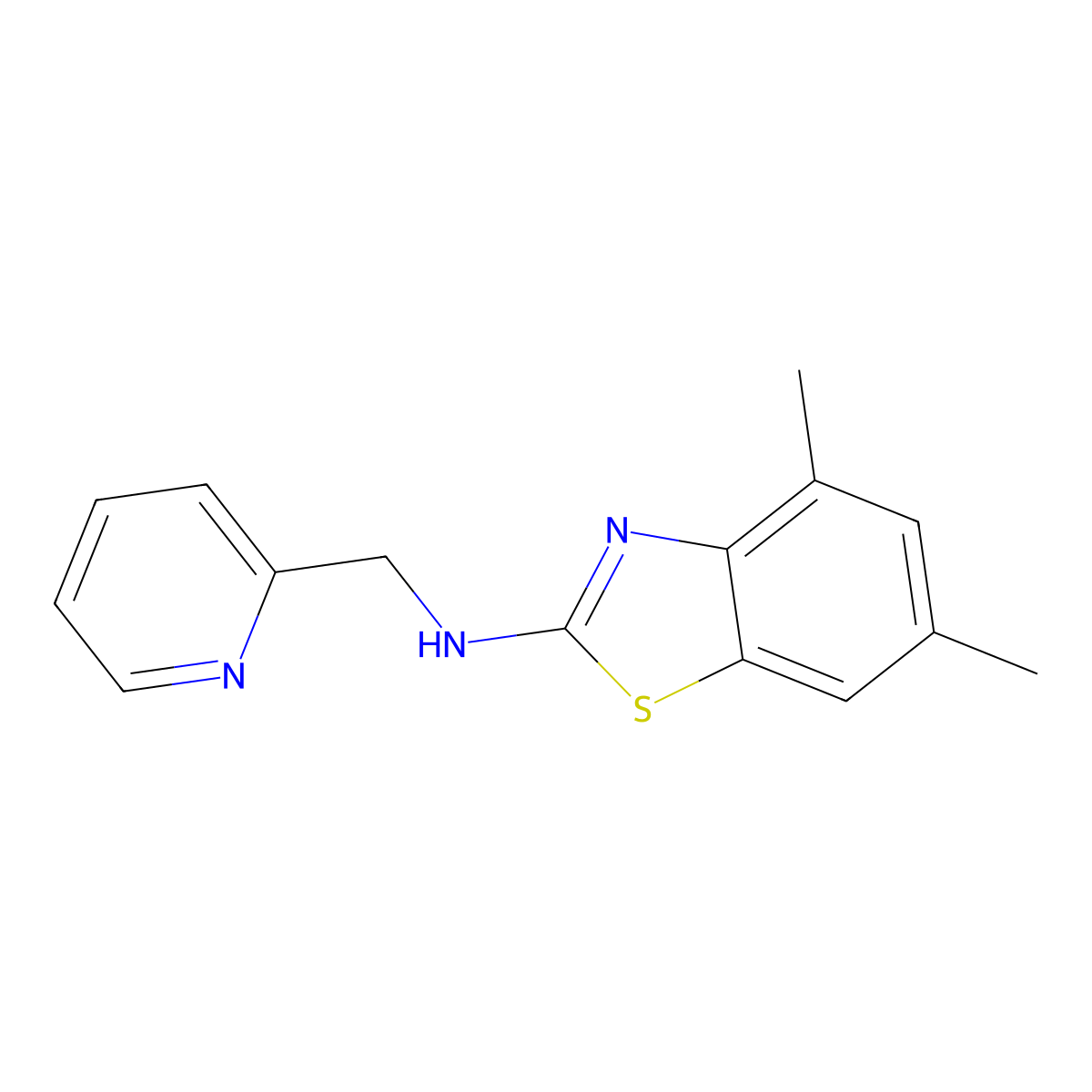 4,6-dimethyl-N-(pyridin-2-ylmethyl)-1,3-benzothiazol-2-amine molecular structure, CAS 1105191-24-9
