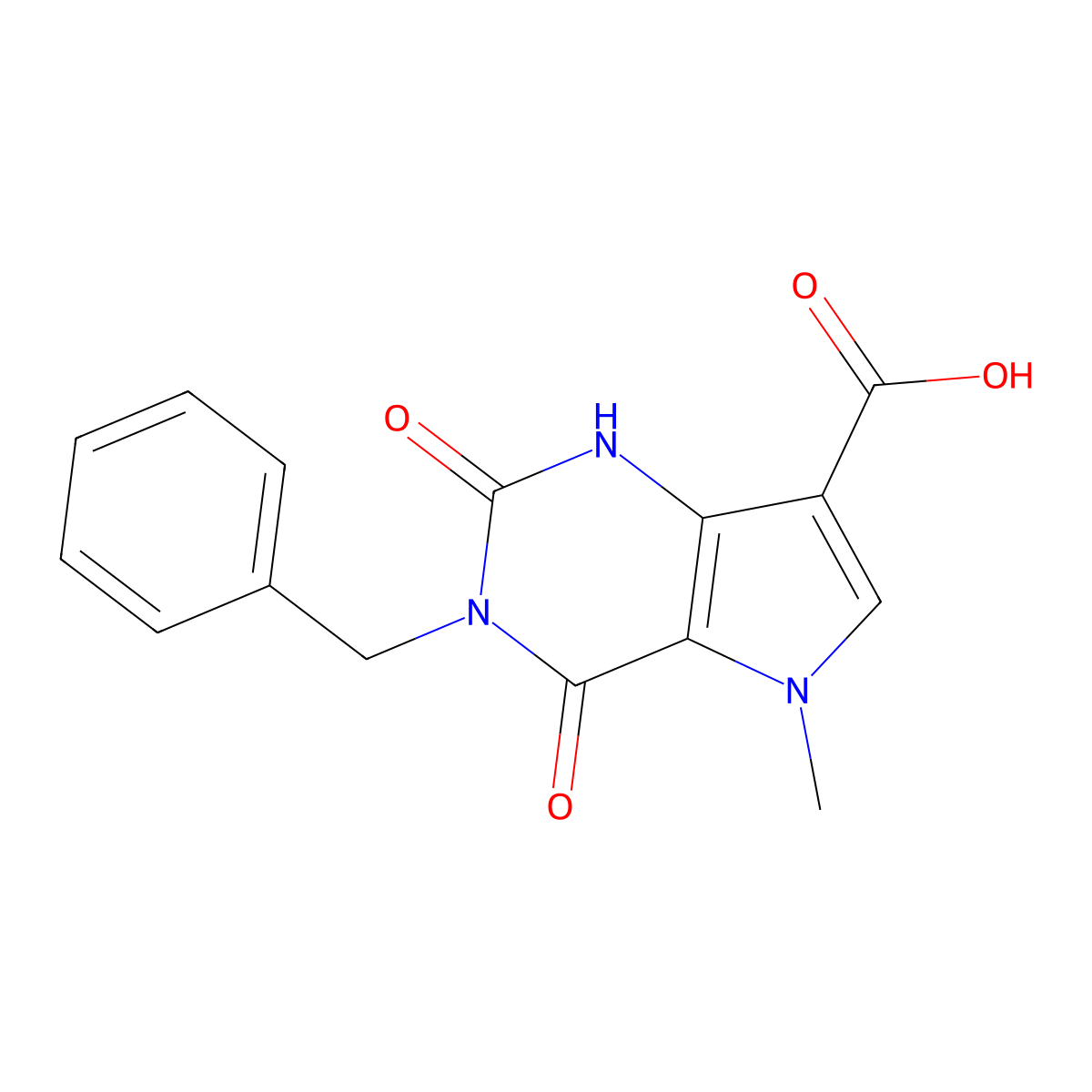 3-benzyl-5-methyl-2,4-dioxo-2,3,4,5-tetrahydro-1H-pyrrolo[3,2-d]pyrimidine-7-carboxylic acid molecular structure, CAS 1105191-25-0