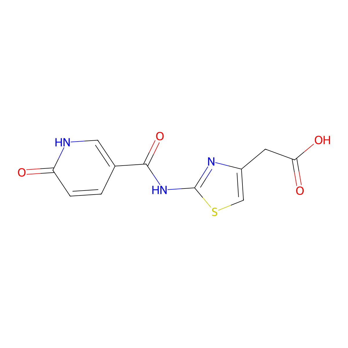 (2-{[(6-Oxo-1,6-dihydropyridin-3-yl)carbonyl]amino}-1,3-thiazol-4-yl)acetic acid molecular structure, CAS 1105191-26-1