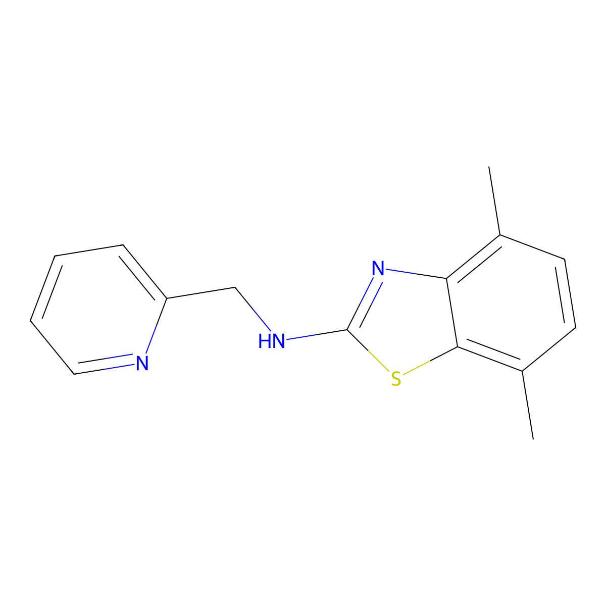 4,7-dimethyl-N-(pyridin-2-ylmethyl)-1,3-benzothiazol-2-amine molecular structure, CAS 1105191-30-7