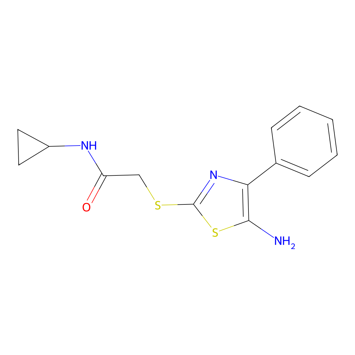 2-[(5-amino-4-phenyl-1,3-thiazol-2-yl)sulfanyl]-N-cyclopropylacetamide molecular structure, CAS 1105191-35-2