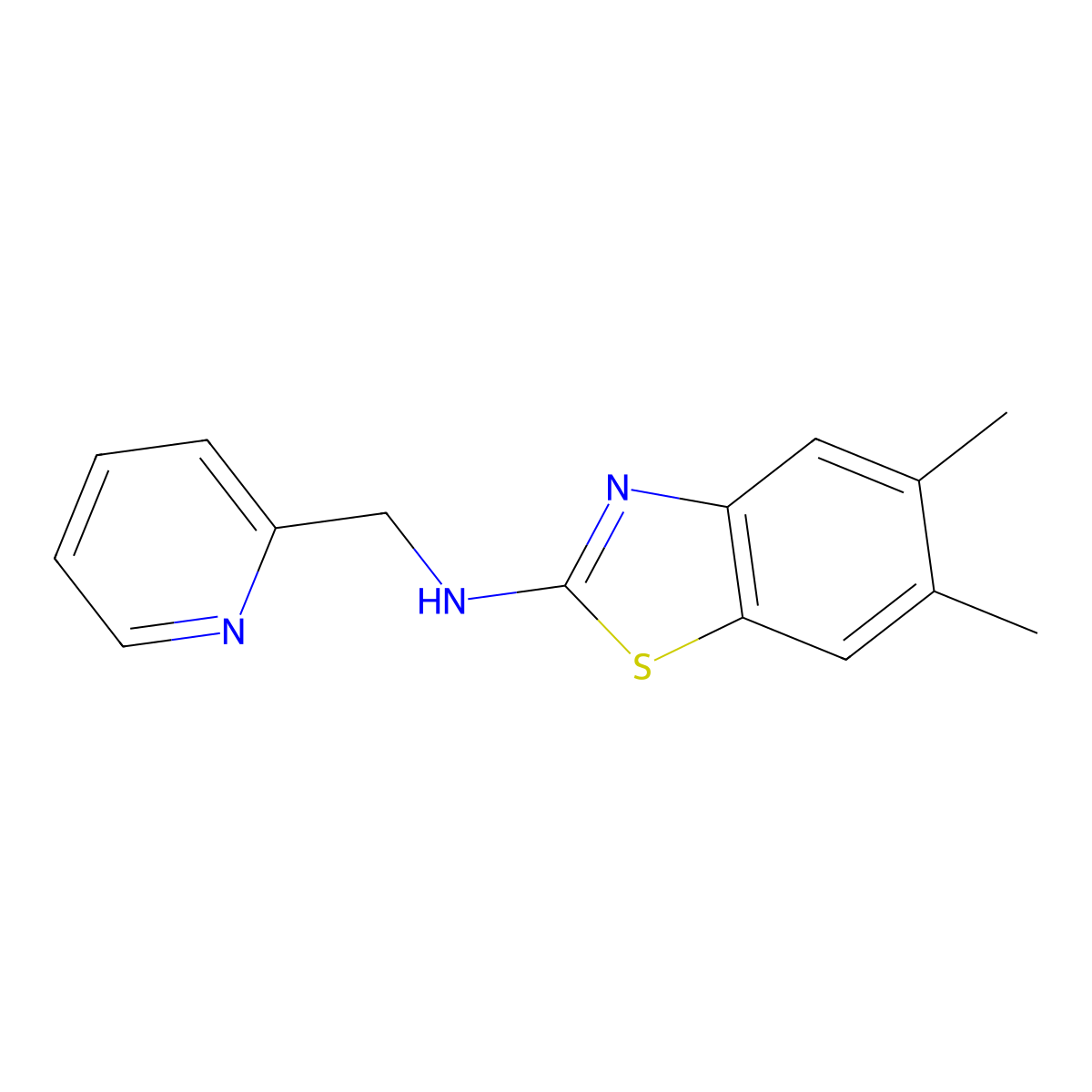 5,6-dimethyl-N-(pyridin-2-ylmethyl)-1,3-benzothiazol-2-amine molecular structure, CAS 1105191-66-9