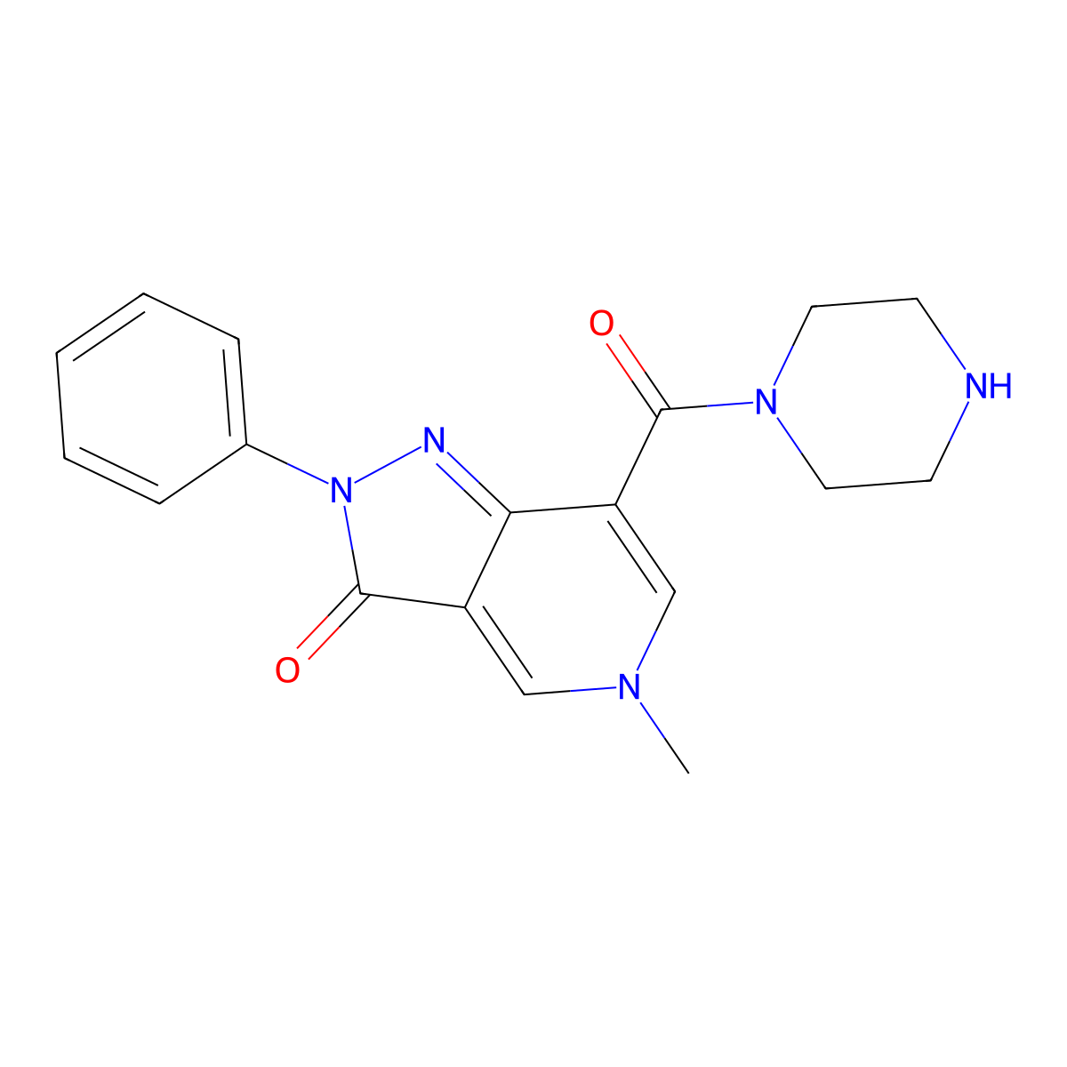 5-Methyl-2-phenyl-7-(piperazine-1-carbonyl)pyrazolo[4,3-c]pyridin-3-one molecular structure, CAS 1105191-80-7