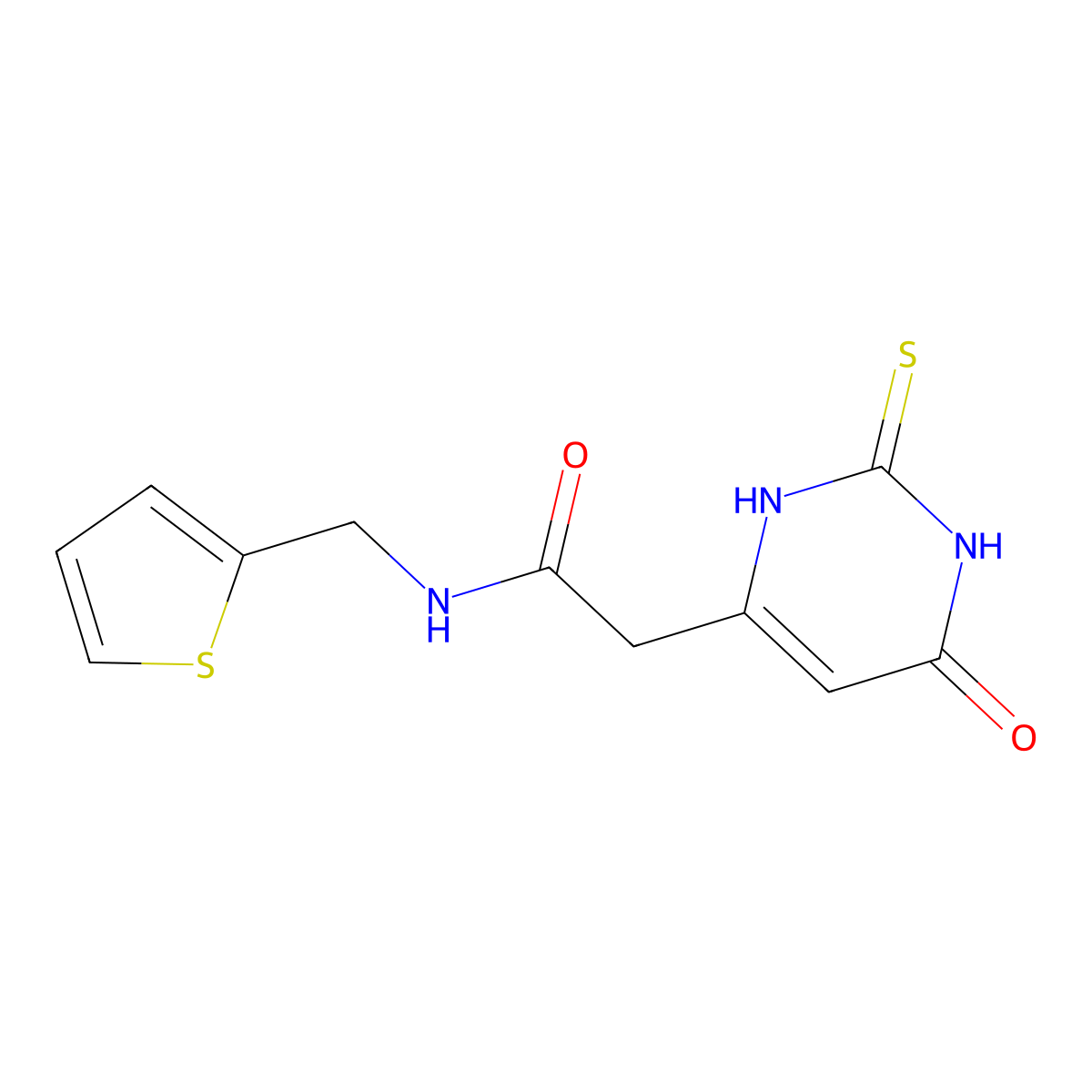 2-(2-mercapto-6-oxo-1,6-dihydropyrimidin-4-yl)-N-(2-thienylmethyl)acetamide molecular structure, CAS 1105191-88-5
