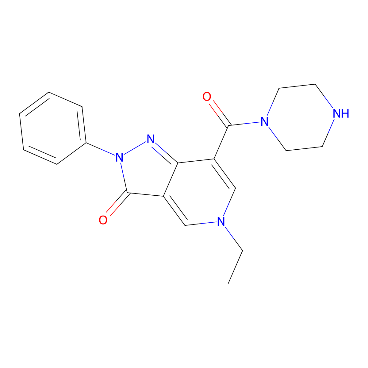 5-Ethyl-2-phenyl-7-(piperazine-1-carbonyl)pyrazolo[4,3-c]pyridin-3-one molecular structure, CAS 1105192-09-3