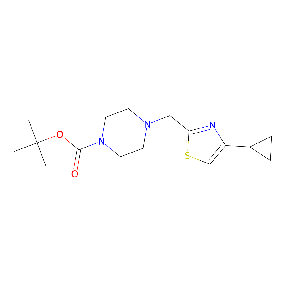 Tert-butyl 4-((4-cyclopropylthiazol-2-yl)methyl)piperazine-1-carboxylate molecular structure, CAS 1105192-12-8