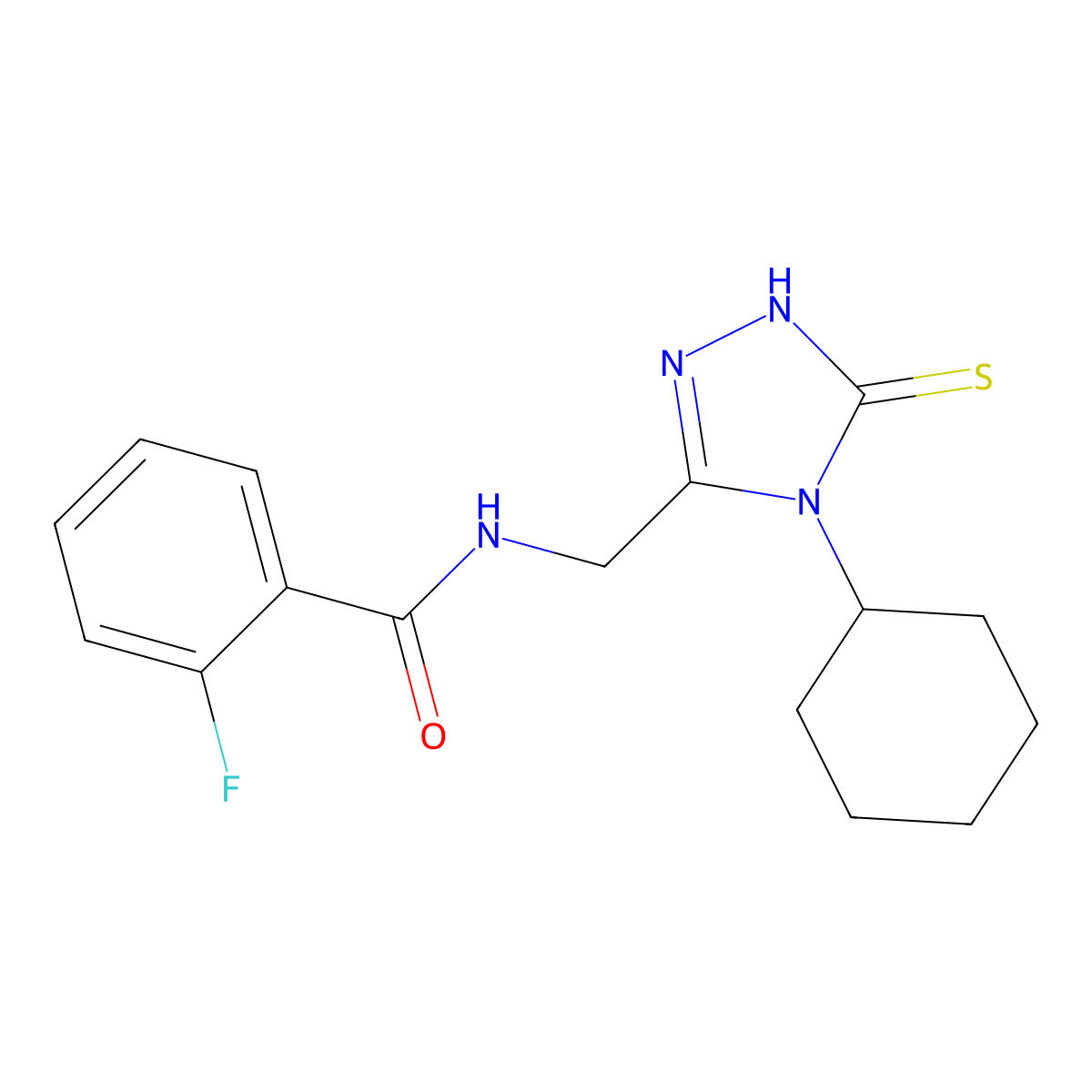 N-((4-cyclohexyl-5-mercapto-4H-1,2,4-triazol-3-yl)methyl)-2-fluorobenzamide molecular structure, CAS 1105192-47-9