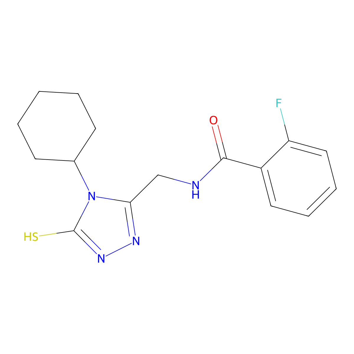 N-((4-cyclohexyl-5-mercapto-4H-1,2,4-triazol-3-yl)methyl)-2-fluorobenzamide molecular structure, CAS 1105192-47-9