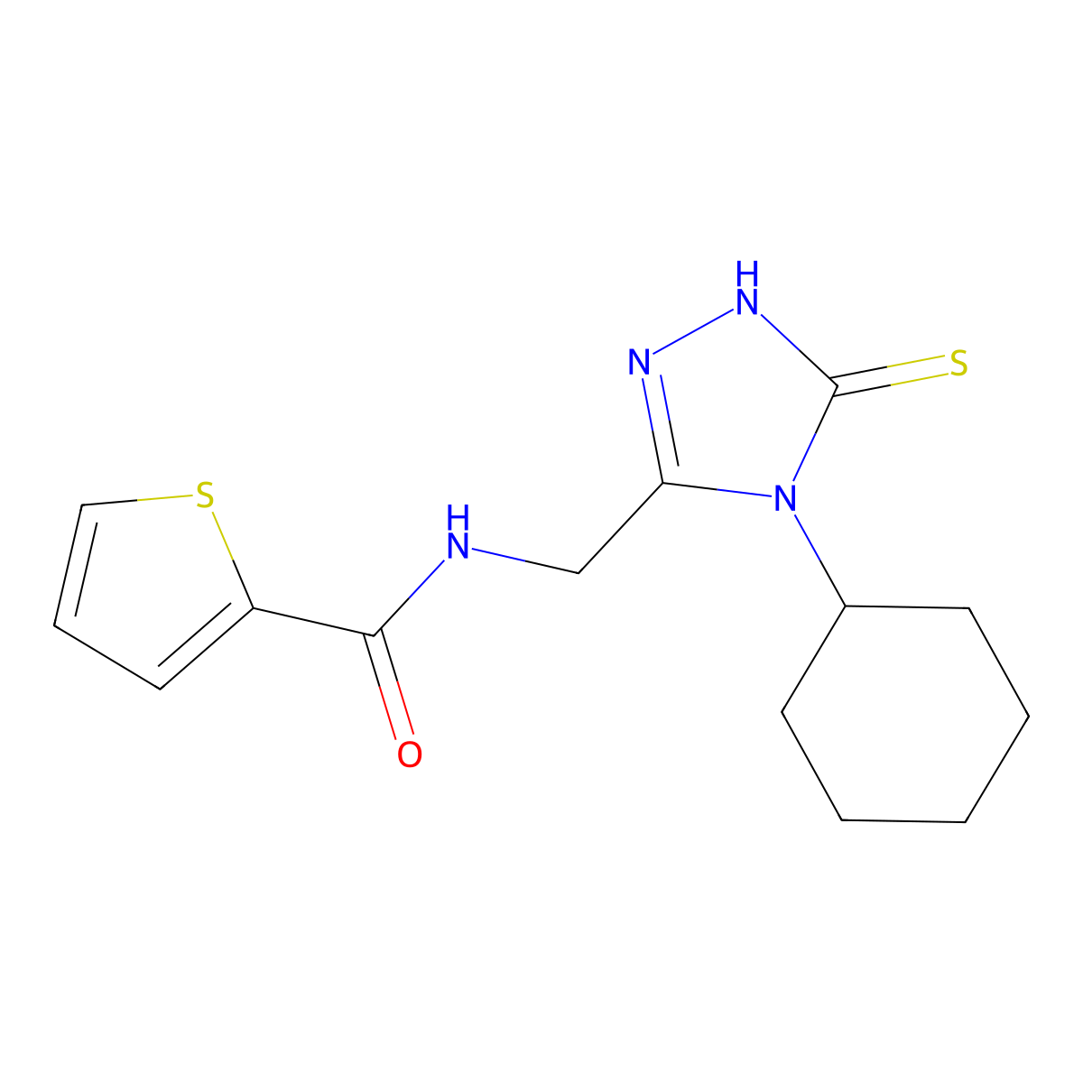 N-((4-cyclohexyl-5-mercapto-4H-1,2,4-triazol-3-yl)methyl)thiophene-2-carboxamide molecular structure, CAS 1105192-59-3