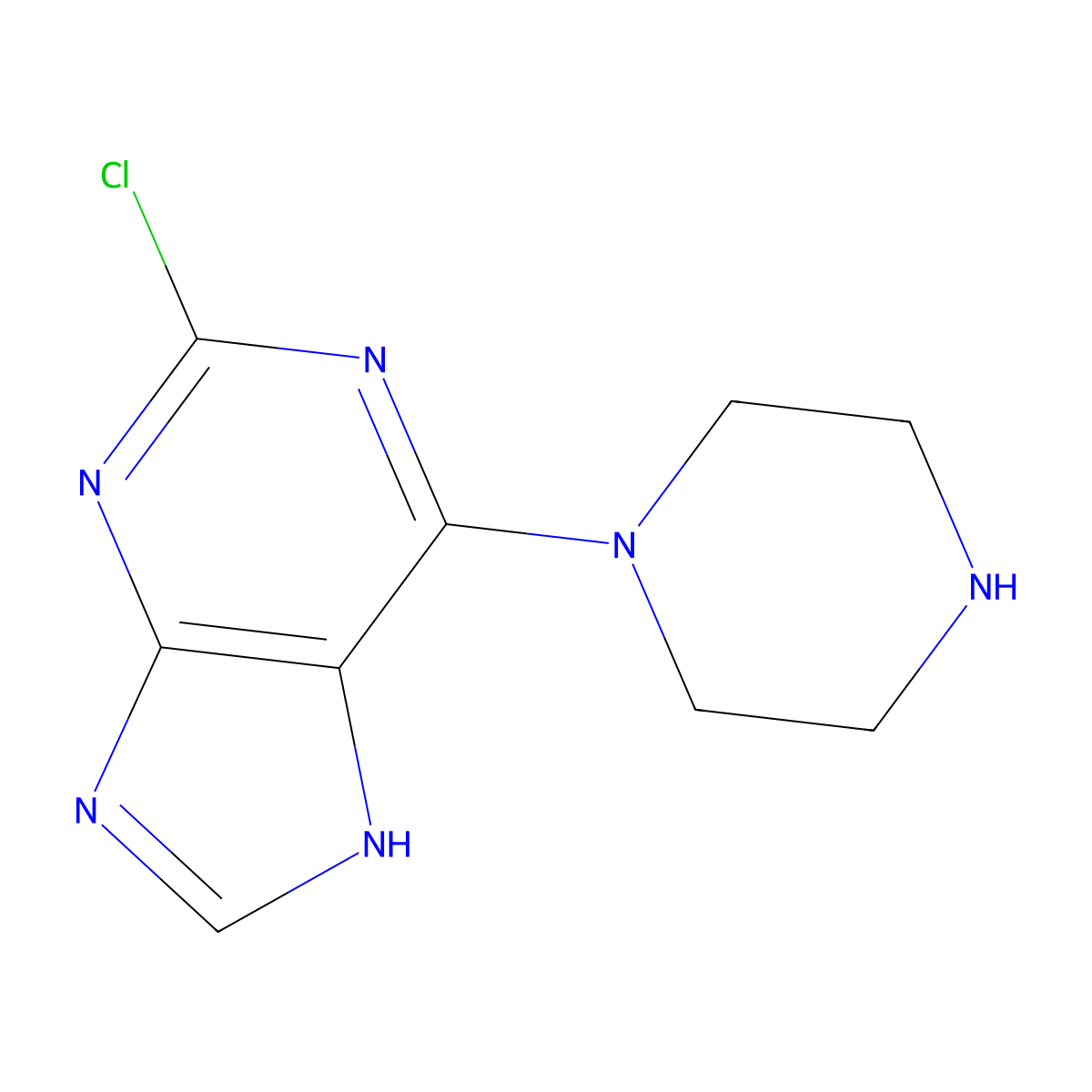 2-chloro-6-piperazin-1-yl-9H-purine molecular structure, CAS 1105192-82-2