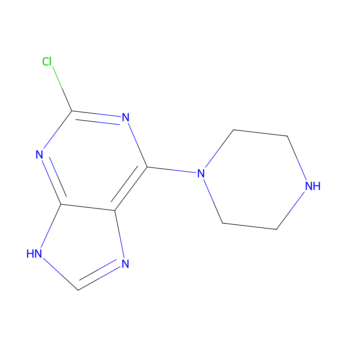 2-chloro-6-piperazin-1-yl-9H-purine molecular structure, CAS 1105192-82-2