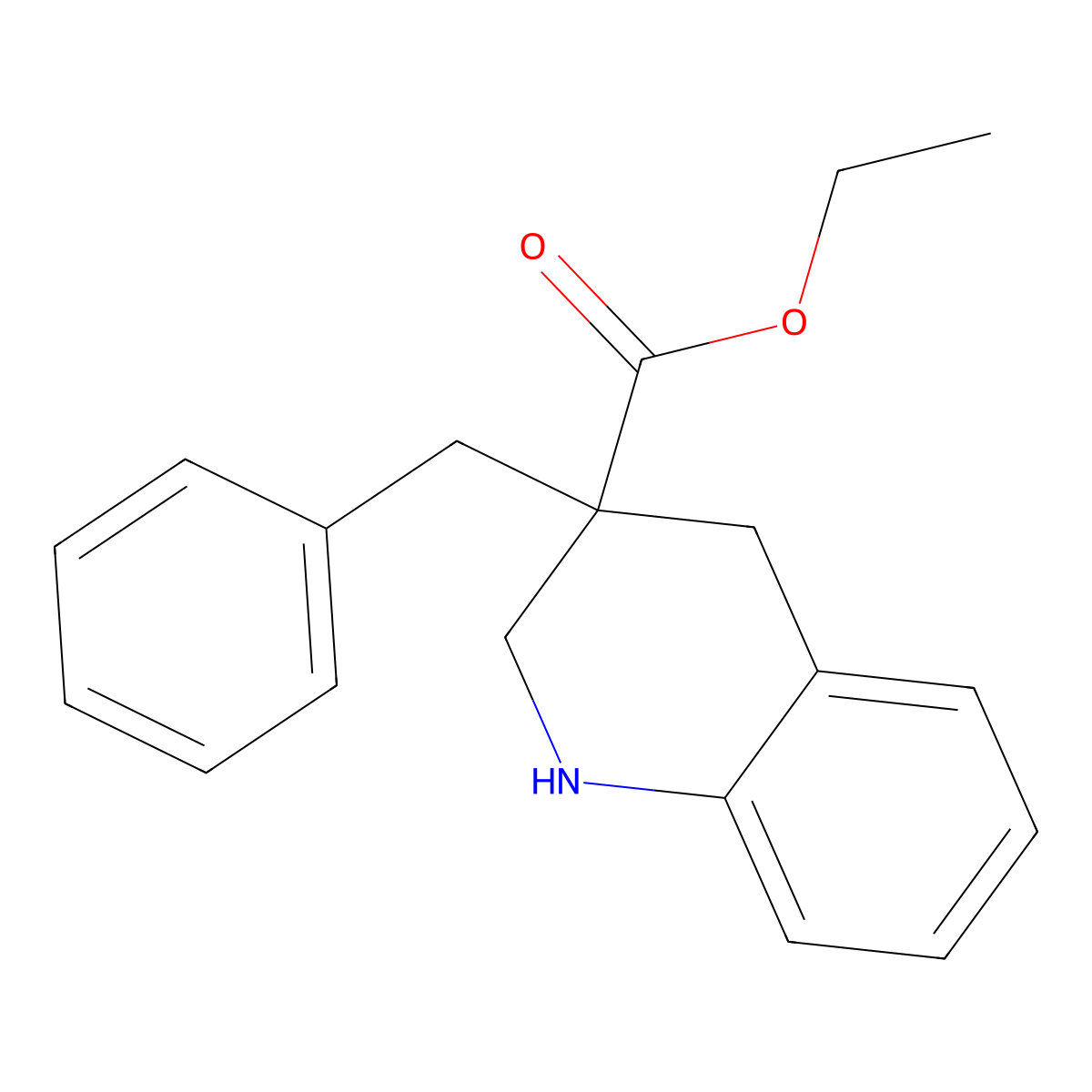 Ethyl 3-benzyl-1,2,3,4-tetrahydro-3-quinolinecarboxylate molecular structure, CAS 1105193-22-3
