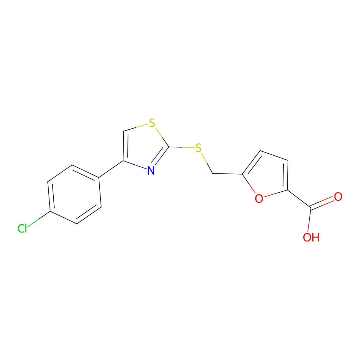 5-({[4-(4-Chlorophenyl)-1,3-thiazol-2-yl]sulfanyl}methyl)furan-2-carboxylic acid molecular structure, CAS 1105193-38-1