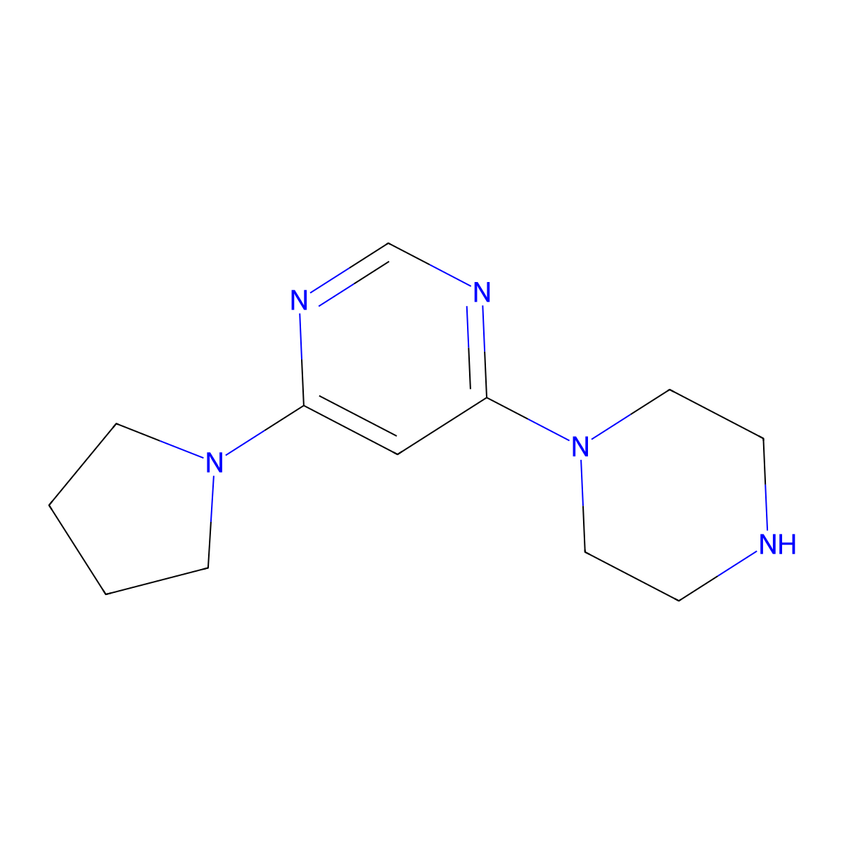 4-(Piperazin-1-yl)-6-(pyrrolidin-1-yl)pyrimidine molecular structure, CAS 1105193-40-5