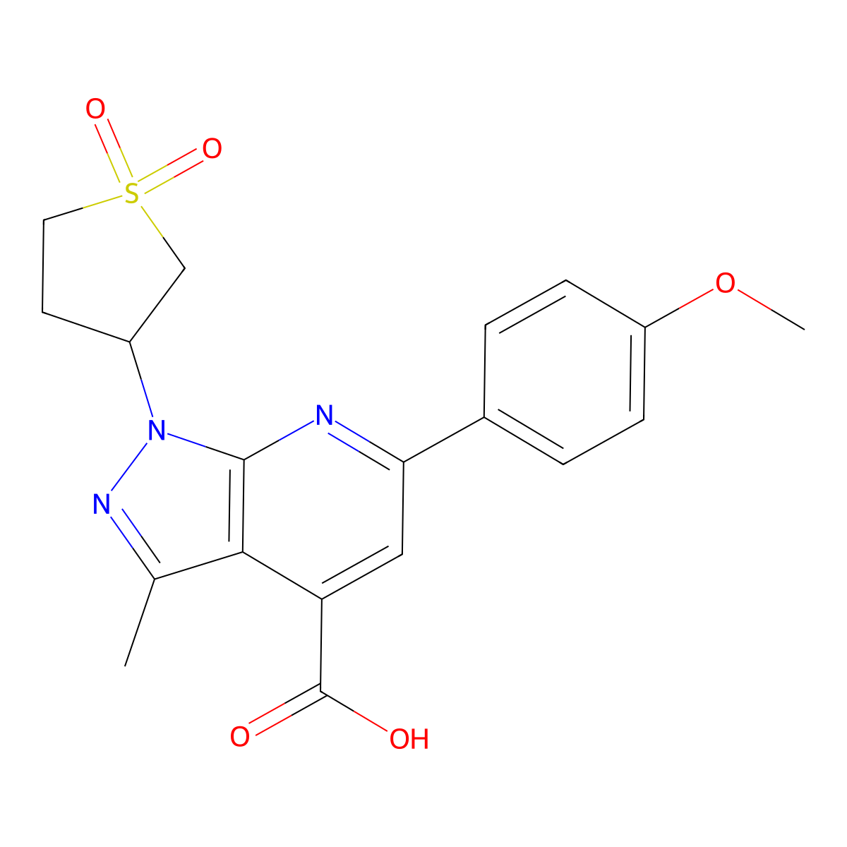 1-(1,1-dioxidotetrahydrothiophen-3-yl)-6-(4-methoxyphenyl)-3-methyl-1H-pyrazolo[3,4-b]pyridine-4-carboxylic acid molecular structure, CAS 1105193-52-9