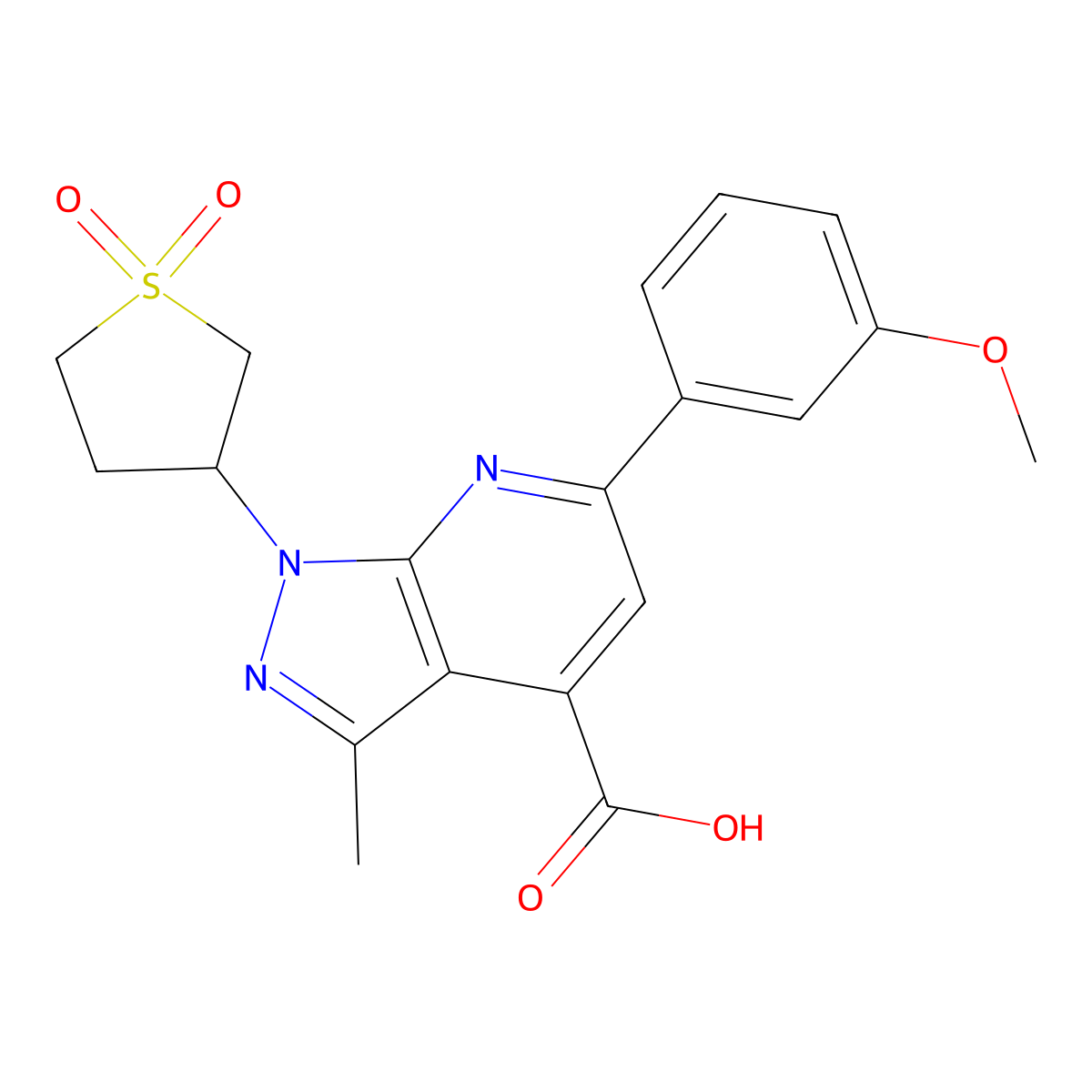 1-(1,1-dioxidotetrahydrothiophen-3-yl)-6-(3-methoxyphenyl)-3-methyl-1H-pyrazolo[3,4-b]pyridine-4-carboxylic acid molecular structure, CAS 1105193-57-4