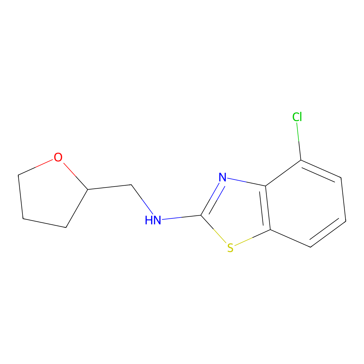 4-chloro-N-(tetrahydrofuran-2-ylmethyl)-1,3-benzothiazol-2-amine molecular structure, CAS 1105194-33-9