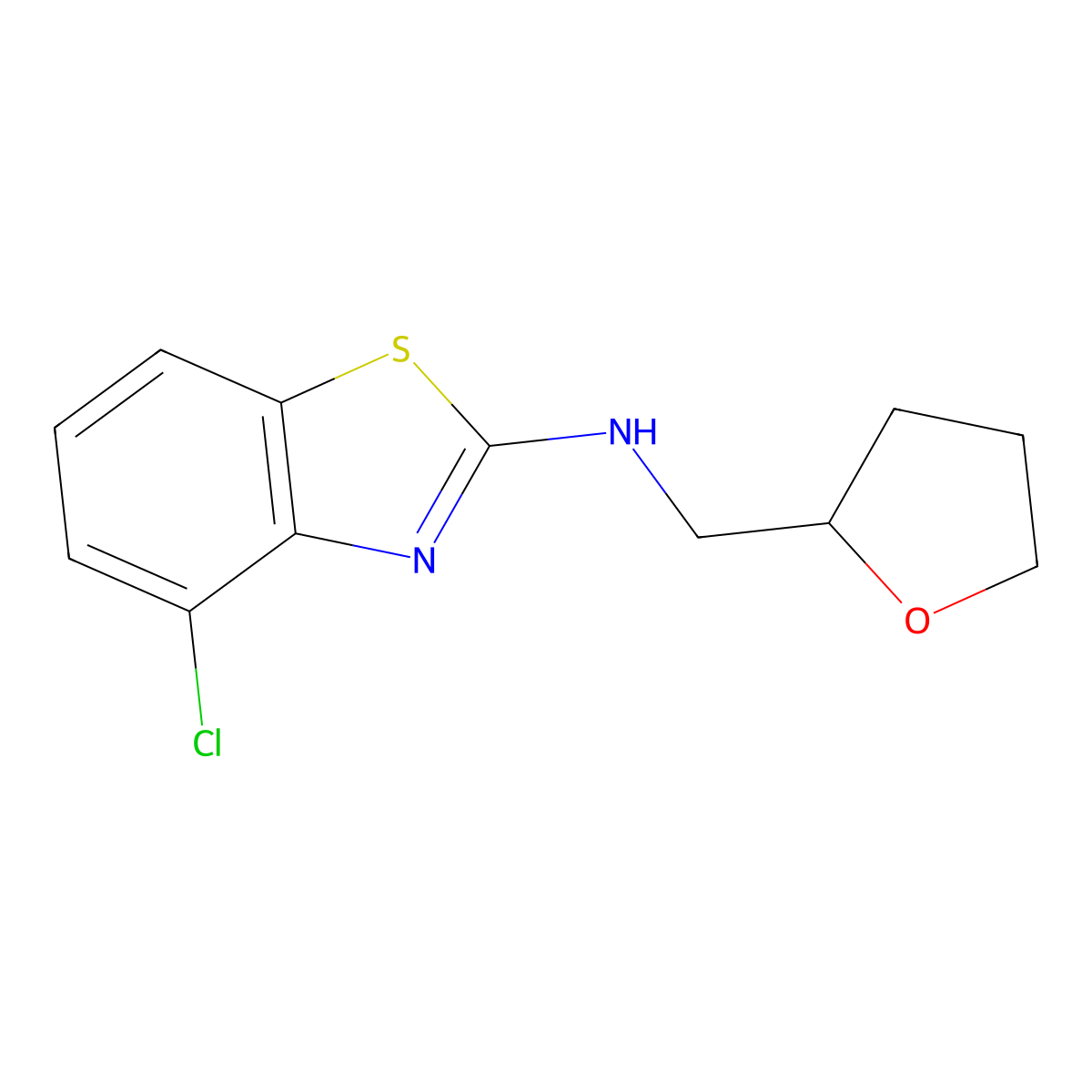 4-chloro-N-(tetrahydrofuran-2-ylmethyl)-1,3-benzothiazol-2-amine molecular structure, CAS 1105194-33-9