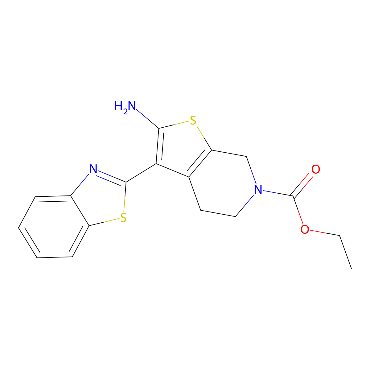 ethyl 2-amino-3-(1,3-benzothiazol-2-yl)-4,7-dihydrothieno[2,3-c]pyridine-6(5H)-carboxylate molecular structure, CAS 1105194-36-2