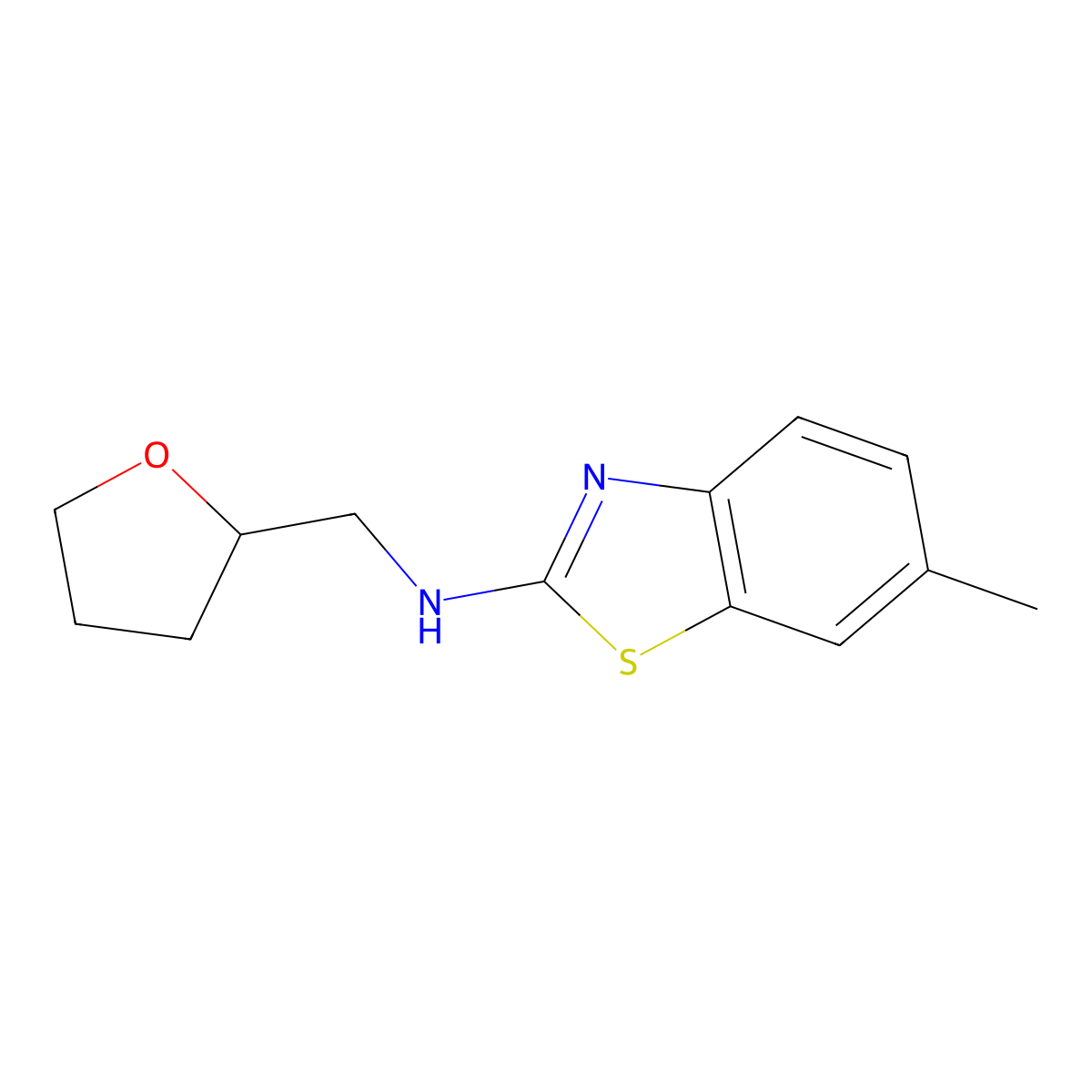6-methyl-N-(tetrahydrofuran-2-ylmethyl)-1,3-benzothiazol-2-amine molecular structure, CAS 1105194-49-7