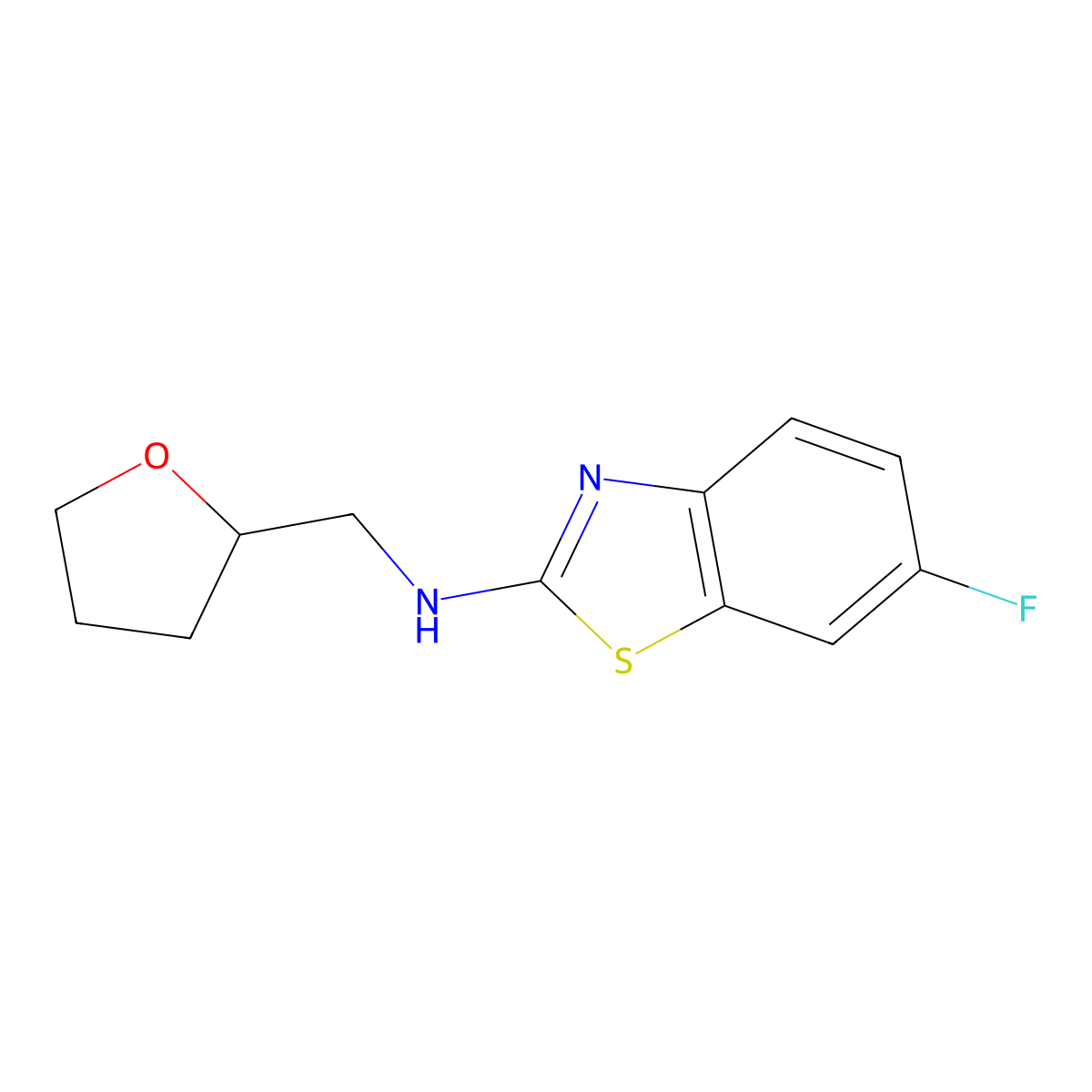 6-fluoro-N-(tetrahydrofuran-2-ylmethyl)-1,3-benzothiazol-2-amine molecular structure, CAS 1105194-57-7