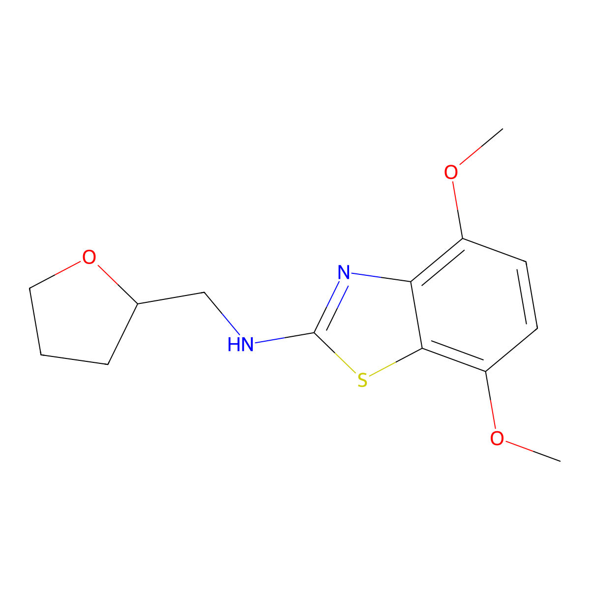 4,7-dimethoxy-N-(tetrahydrofuran-2-ylmethyl)-1,3-benzothiazol-2-amine molecular structure, CAS 1105194-61-3