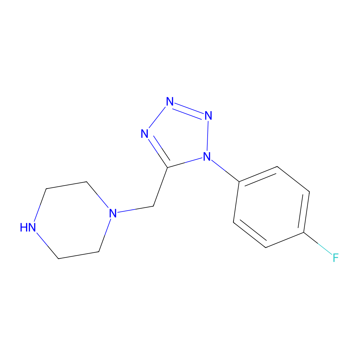 1-{[1-(4-fluorophenyl)-1H-1,2,3,4-tetrazol-5-yl]methyl}piperazine molecular structure, CAS 1105194-63-5