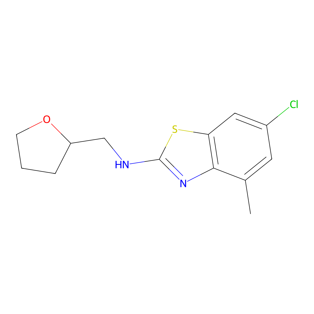 6-chloro-4-methyl-N-(tetrahydrofuran-2-ylmethyl)-1,3-benzothiazol-2-amine molecular structure, CAS 1105194-69-1