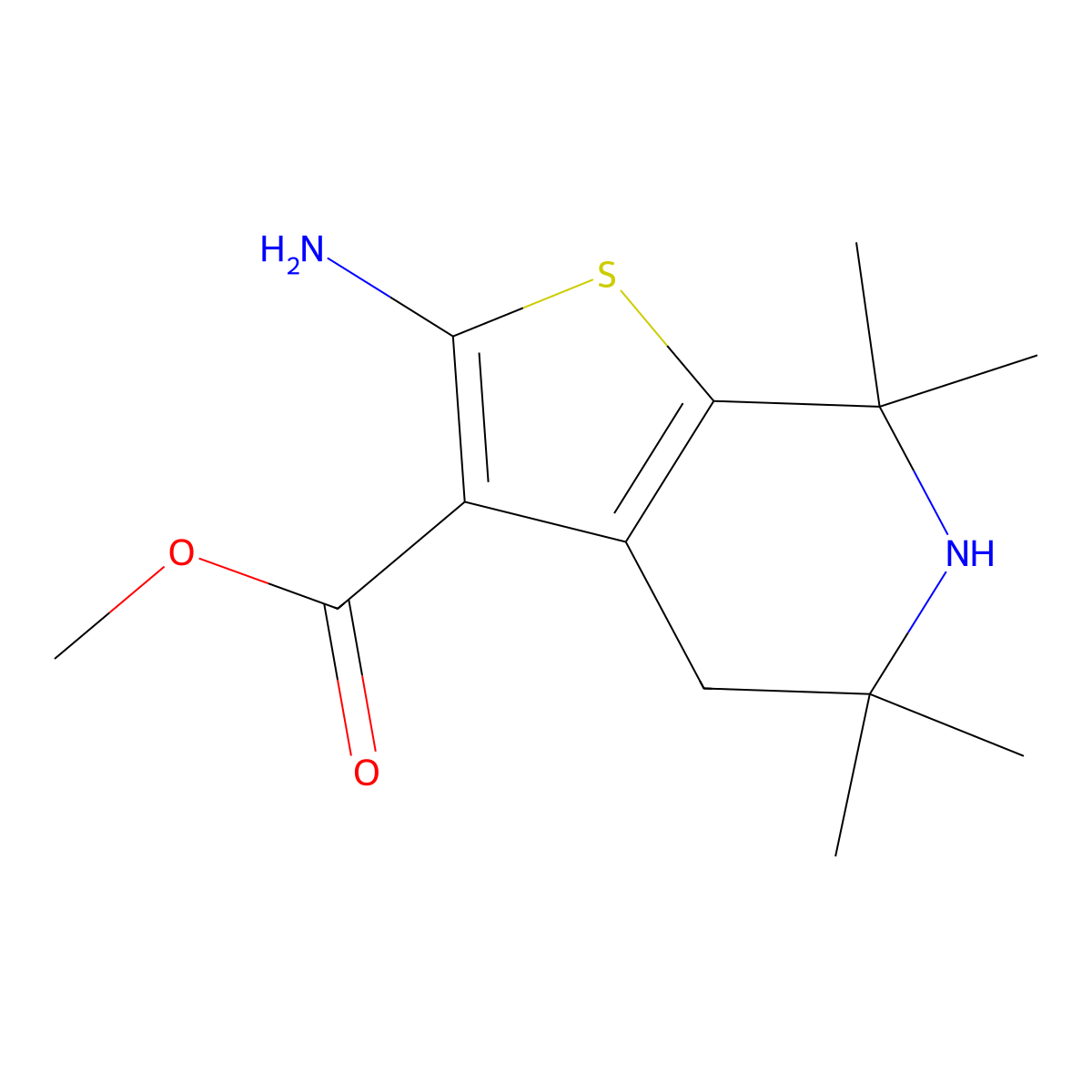 Methyl 2-amino-5,5,7,7-tetramethyl-4,5,6,7-tetrahydrothieno[2,3-c]pyridine-3-carboxylate molecular structure, CAS 1105194-93-1