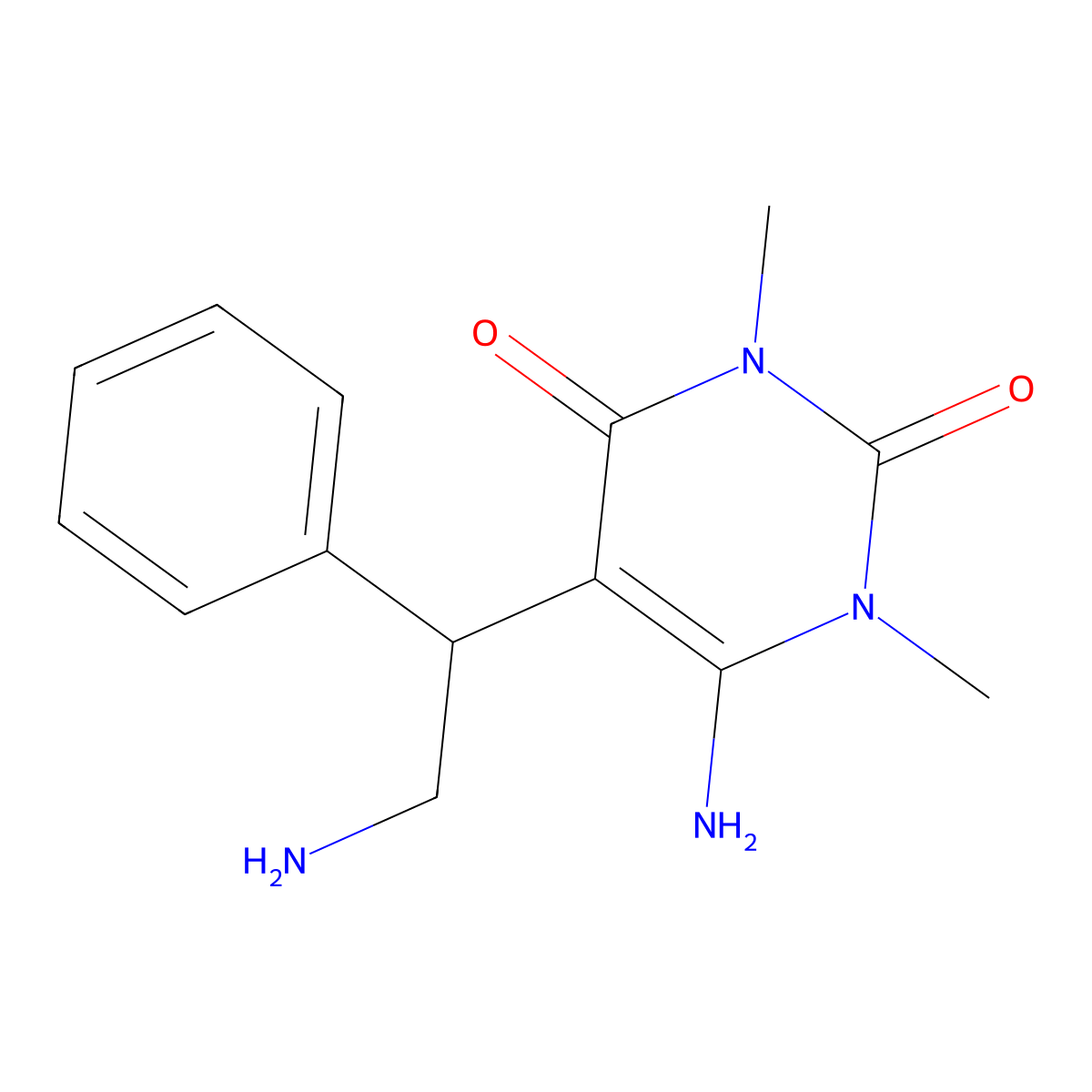 6-amino-5-(2-amino-1-phenylethyl)-1,3-dimethylpyrimidine-2,4(1H,3H)-dione molecular structure, CAS 1105195-53-6