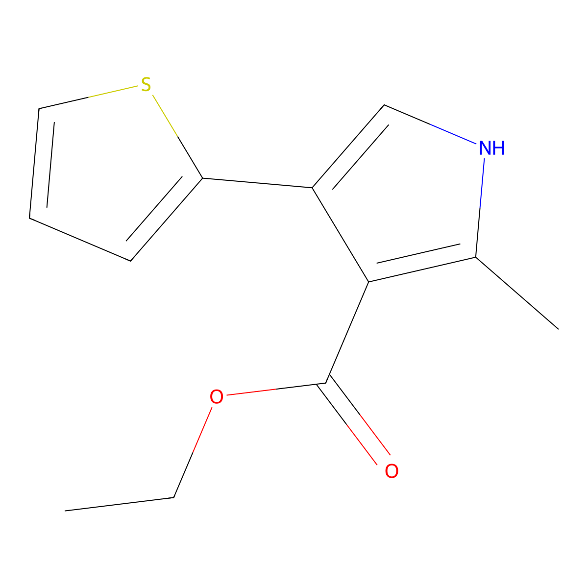 Ethyl 2-methyl-4-(2-thienyl)-1H-pyrrole-3-carboxylate molecular structure, CAS 1105195-63-8