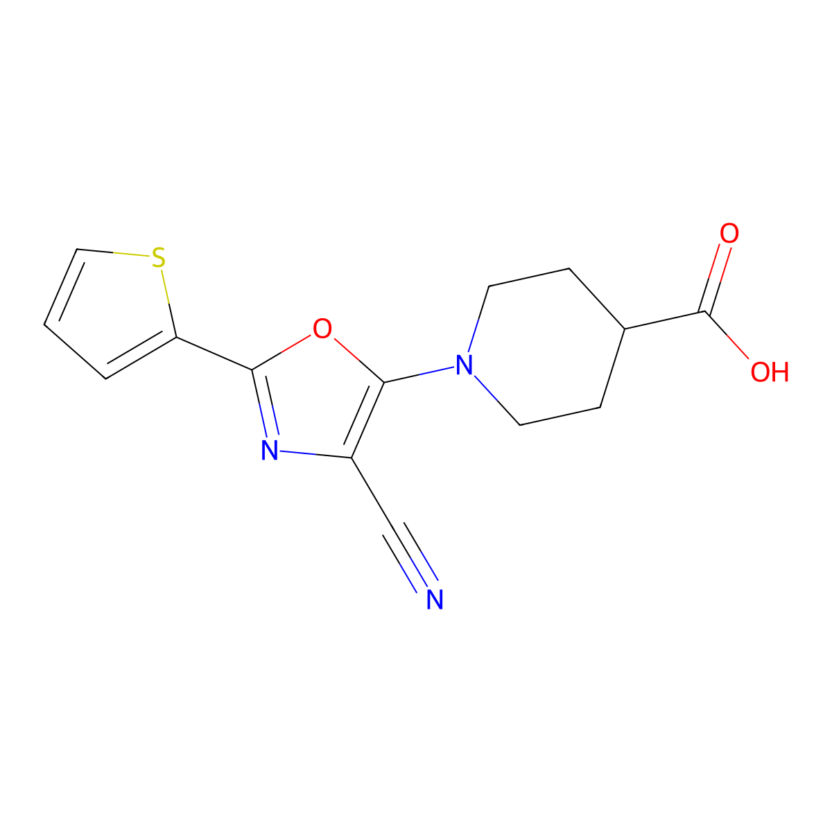 1-[4-Cyano-2-(2-thienyl)-1,3-oxazol-5-yl]piperidine-4-carboxylic acid molecular structure, CAS 1105195-76-3