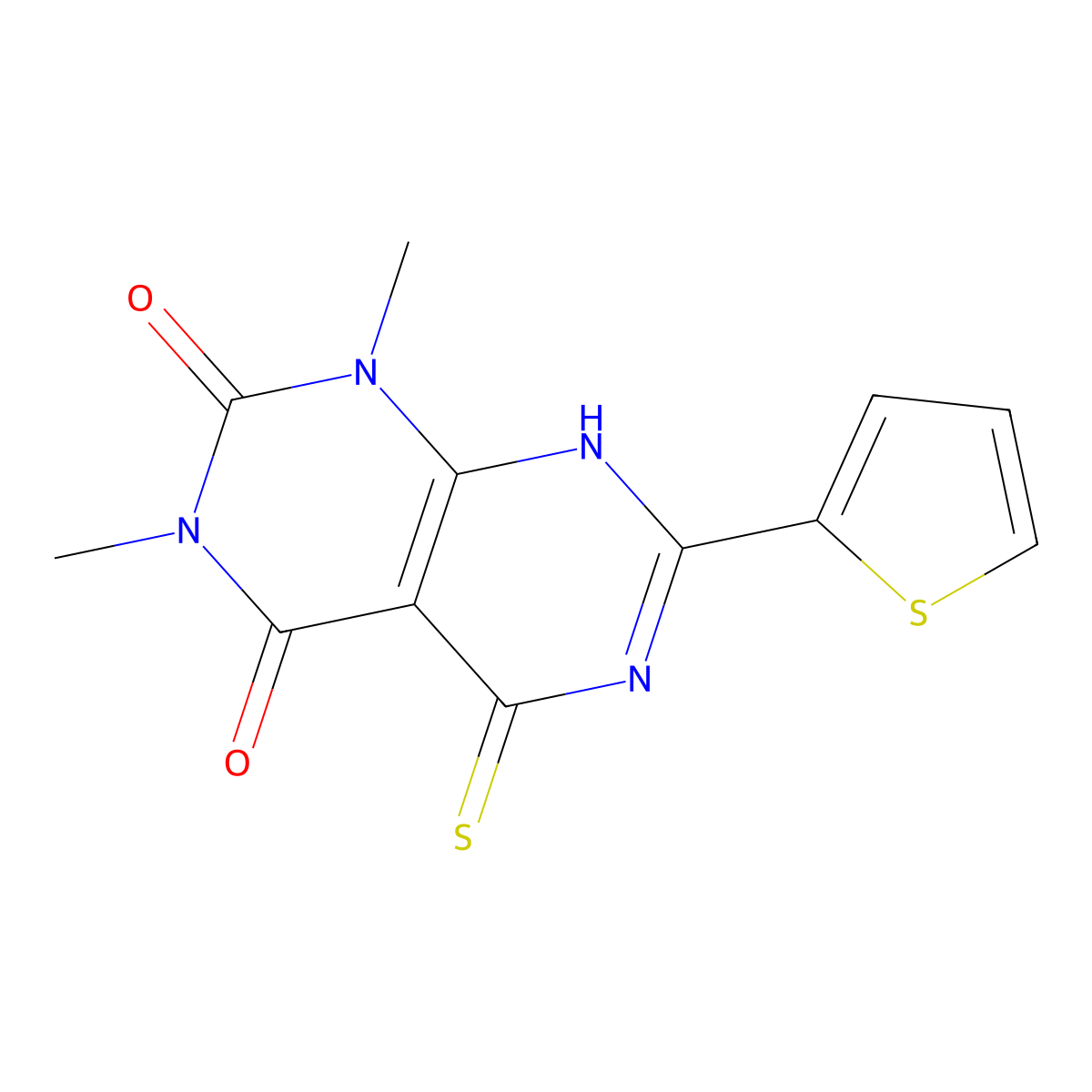5-mercapto-1,3-dimethyl-7-(thiophen-2-yl)pyrimido[4,5-d]pyrimidine-2,4(1H,3H)-dione molecular structure, CAS 1105195-79-6