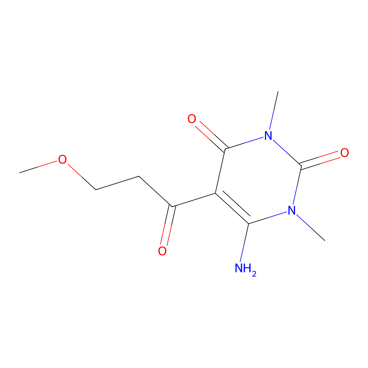 6-amino-5-(3-methoxypropanoyl)-1,3-dimethylpyrimidine-2,4(1H,3H)-dione molecular structure, CAS 1105195-90-1