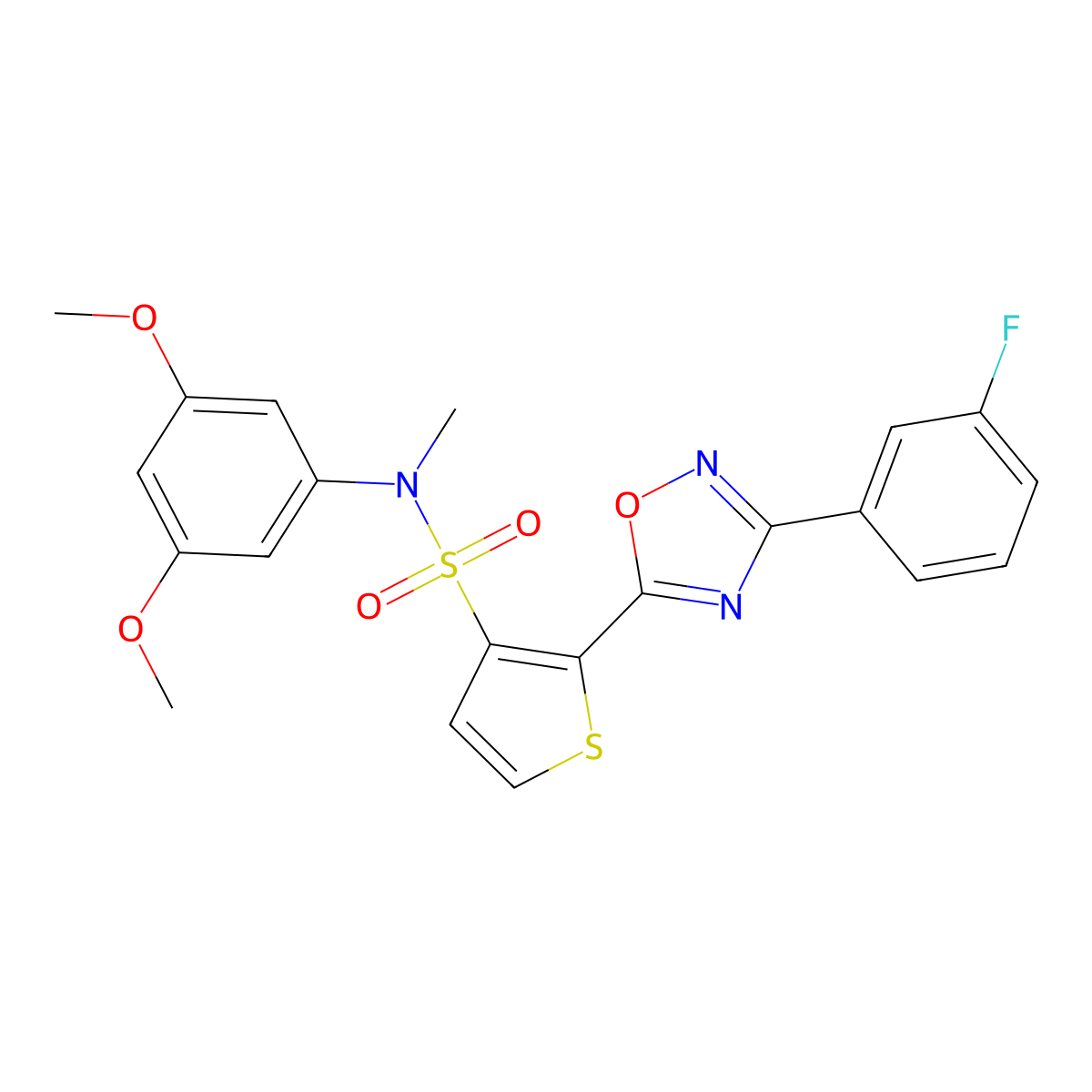 N-(3,5-dimethoxyphenyl)-2-[3-(3-fluorophenyl)-1,2,4-oxadiazol-5-yl]-N-methylthiophene-3-sulfonamide molecular structure, CAS 1105195-98-9
