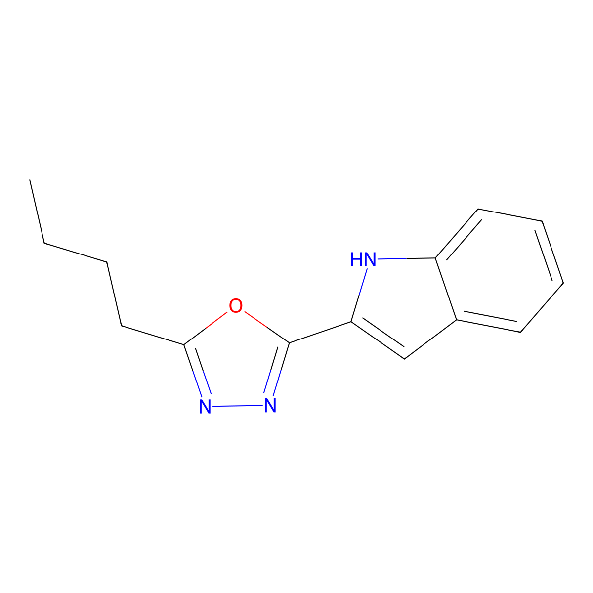 2-(5-butyl-1,3,4-oxadiazol-2-yl)-1H-indole molecular structure, CAS 1105195-99-0