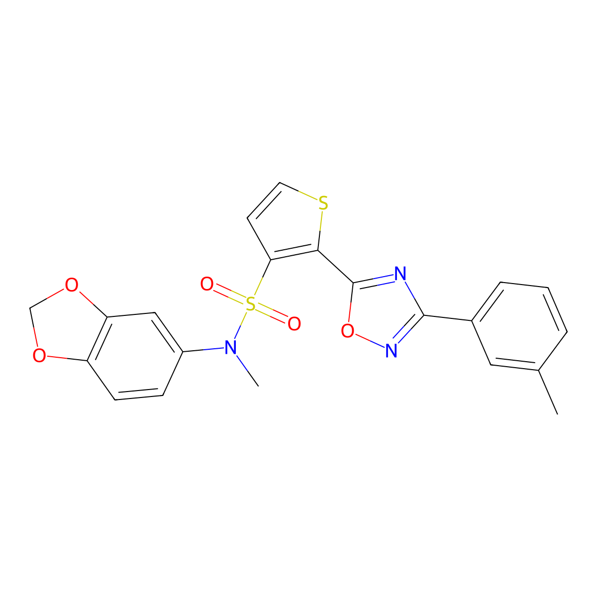N-(1,3-benzodioxol-5-yl)-N-methyl-2-[3-(3-methylphenyl)-1,2,4-oxadiazol-5-yl]thiophene-3-sulfonamide molecular structure, CAS 1105196-01-7
