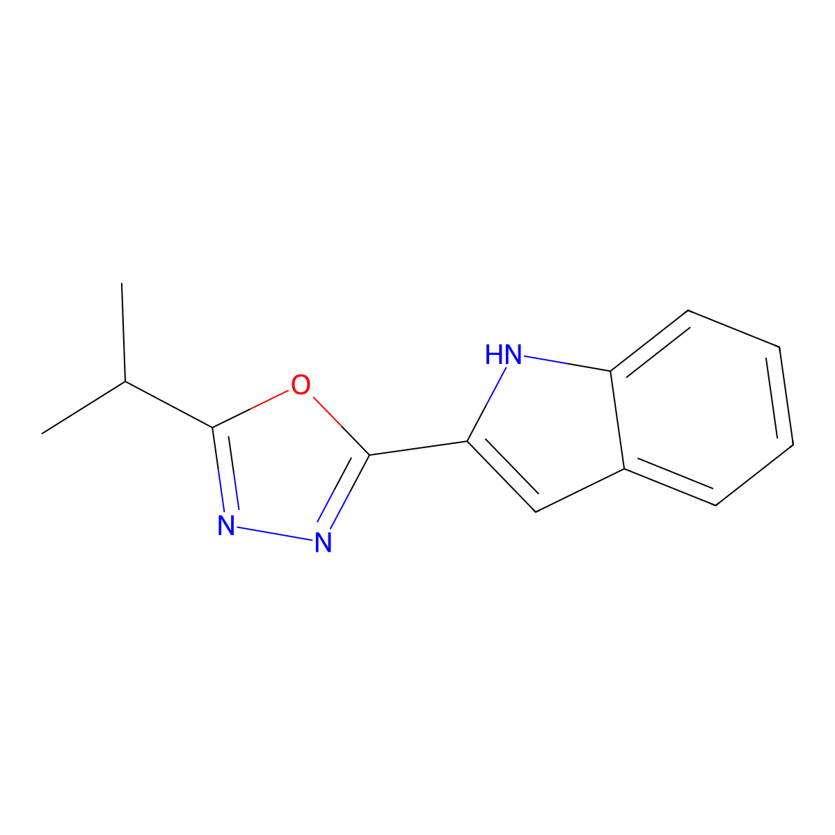 2-(5-isopropyl-1,3,4-oxadiazol-2-yl)-1H-indole molecular structure, CAS 1105196-05-1