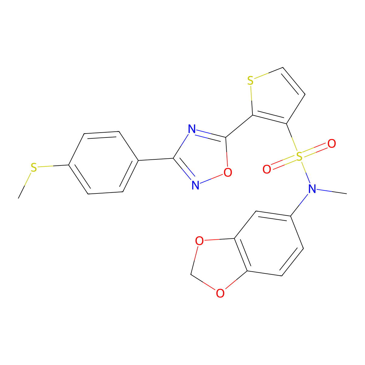 N-(1,3-benzodioxol-5-yl)-N-methyl-2-{3-[4-(methylsulfanyl)phenyl]-1,2,4-oxadiazol-5-yl}thiophene-3-sulfonamide molecular structure, CAS 1105196-07-3